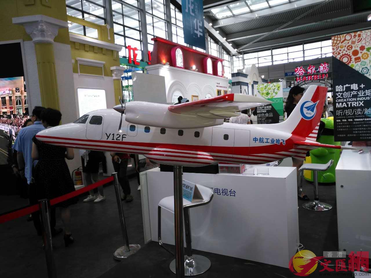 哈尔滨展区展示的飞机模型。