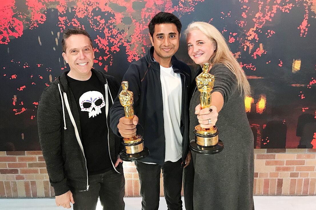 Harsh Agrawal(中)為《尋夢環遊記》電影動畫團隊一員，該片贏得今屆奧斯卡最佳動畫獎(校方供圖)