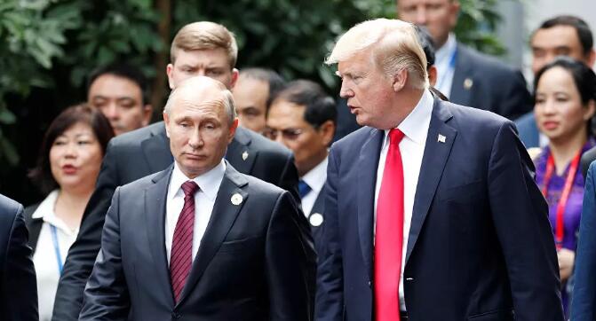 當地時間2017年7月7日A德國漢堡A美國總統特朗普與俄羅斯總統普京會晤]俄羅斯衛星通訊社^