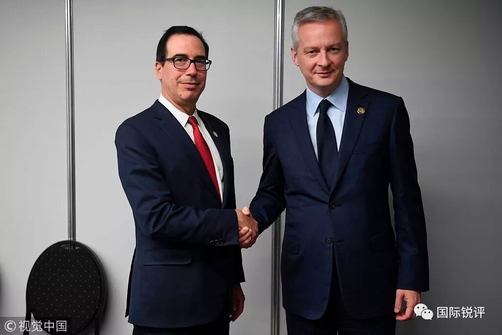 法國財長勒梅爾(右)與美國財長姆努欽在二十國集團財長和央行行長會議期間舉行會談C