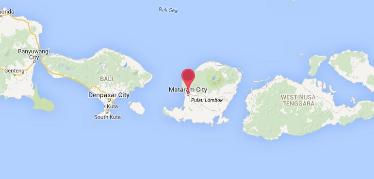 龍目島所在位置示意圖A左邊為巴厘島C