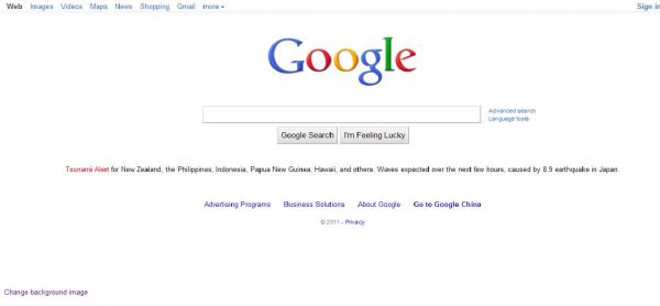 2011年A谷歌公司在其搜索網站主頁發佈海嘯預警C新華社
