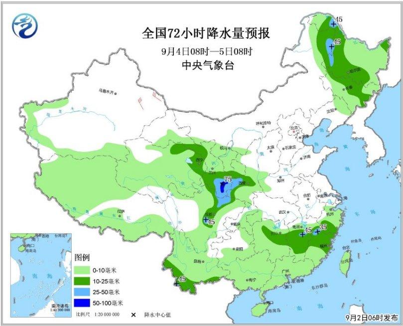 全國降水量預報圖(9月4日08時-5日08時)