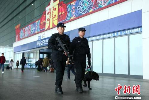 資料圖G2018年春節期間A杭州鐵路公安處特警隊員在杭州東站巡邏C杭州鐵路公安處供圖