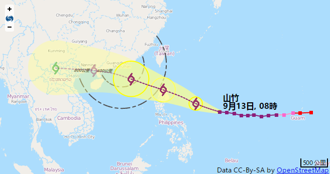 香港天文台預測u山竹v路經仍存在變數C(香港天文台)