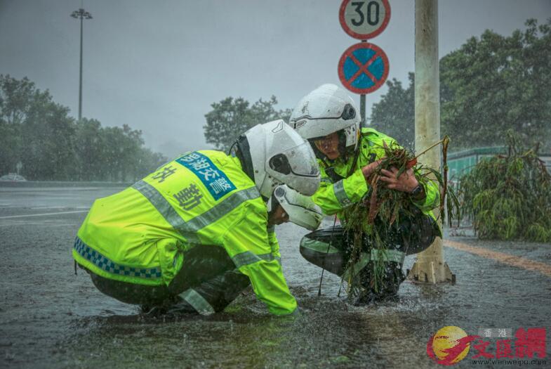 u山竹v颱風來襲A深圳交警在路面執勤