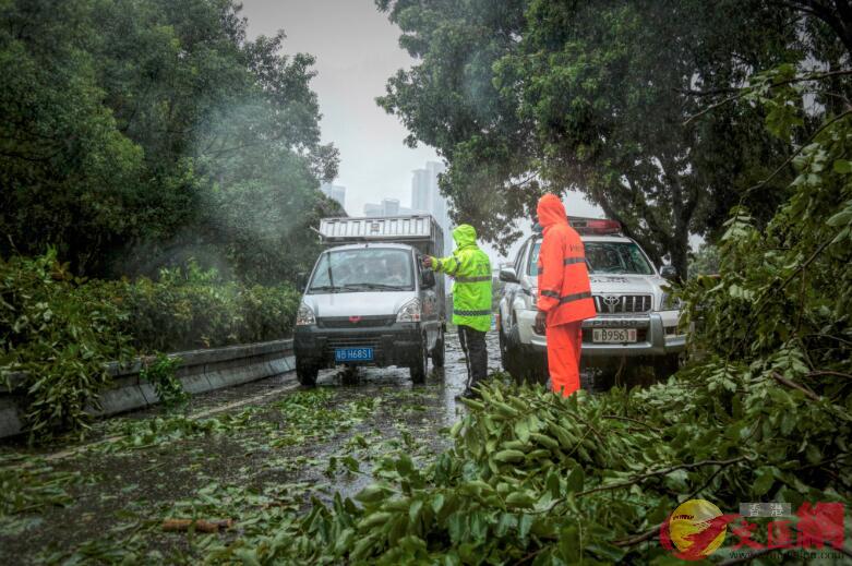 u山竹v颱風來襲A深圳交警在路面執勤