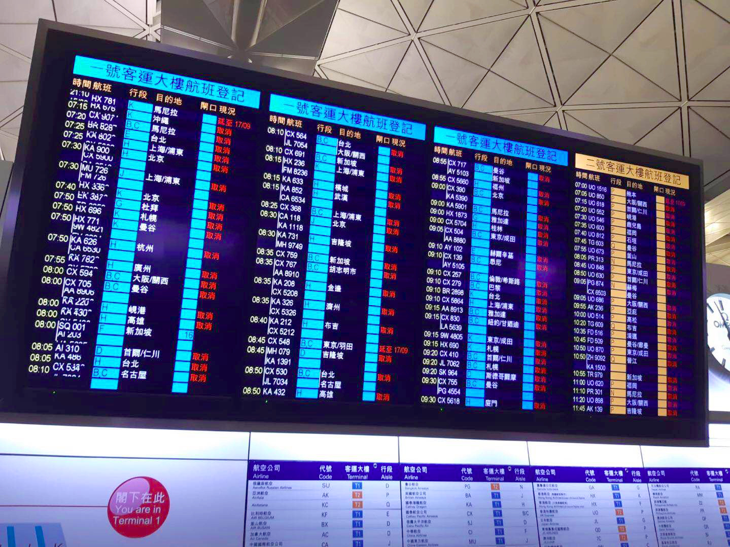 香港今日取消889班航班]讀者供圖^