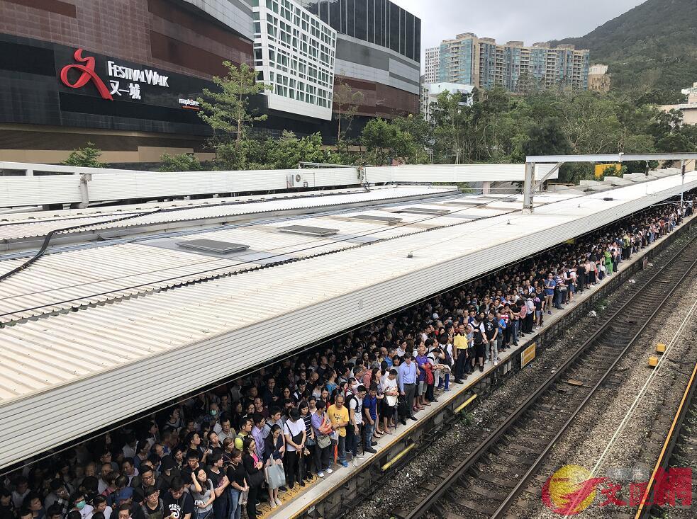 颱風過後東鐵線接近癱瘓A九龍塘站大量市民於月台等車C