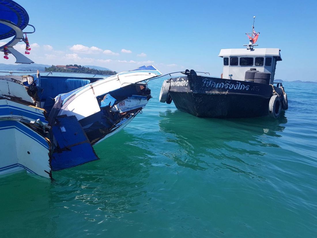 9日下午，一艘載有11名中國遊客的快艇由皮皮島返回普吉島時撞上一艘停泊的油輪，事故導致11名中國遊客和2名船員受傷。(Thaiger網站)
