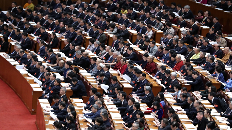 3月11日A全國政協十三屆二次會議在北京人民大會堂舉行第四次全體會議C 新華社