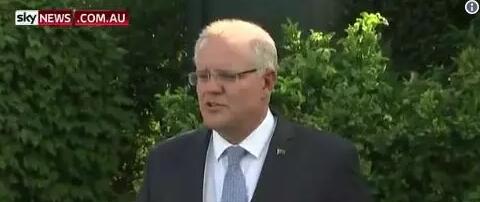 澳總理莫里森在悉尼召開新聞發佈會 (現場視頻截圖)