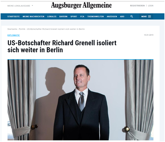 m奧格斯堡匯報nG美國大使理查德P格雷內爾在柏林繼續自我孤立