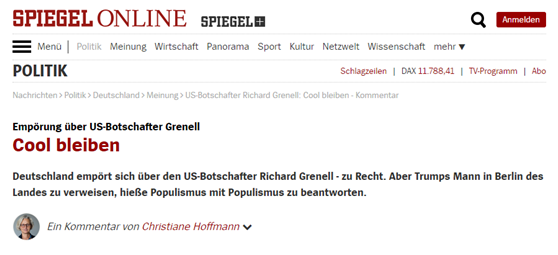 德國m明鏡n週刊G對美國大使格雷內爾的憤怒保持冷靜