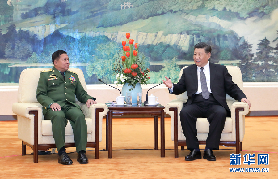 4月10日A國家主席習近平在北京人民大會堂會見來華訪問的緬甸國防軍總司令敏昂萊C