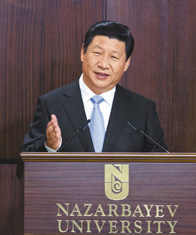 2013年9月7日A國家主席習近平在哈薩克斯坦納扎爾巴耶夫大學發表題為m弘揚人民友誼 共創美好未來n的重要演講C新華社