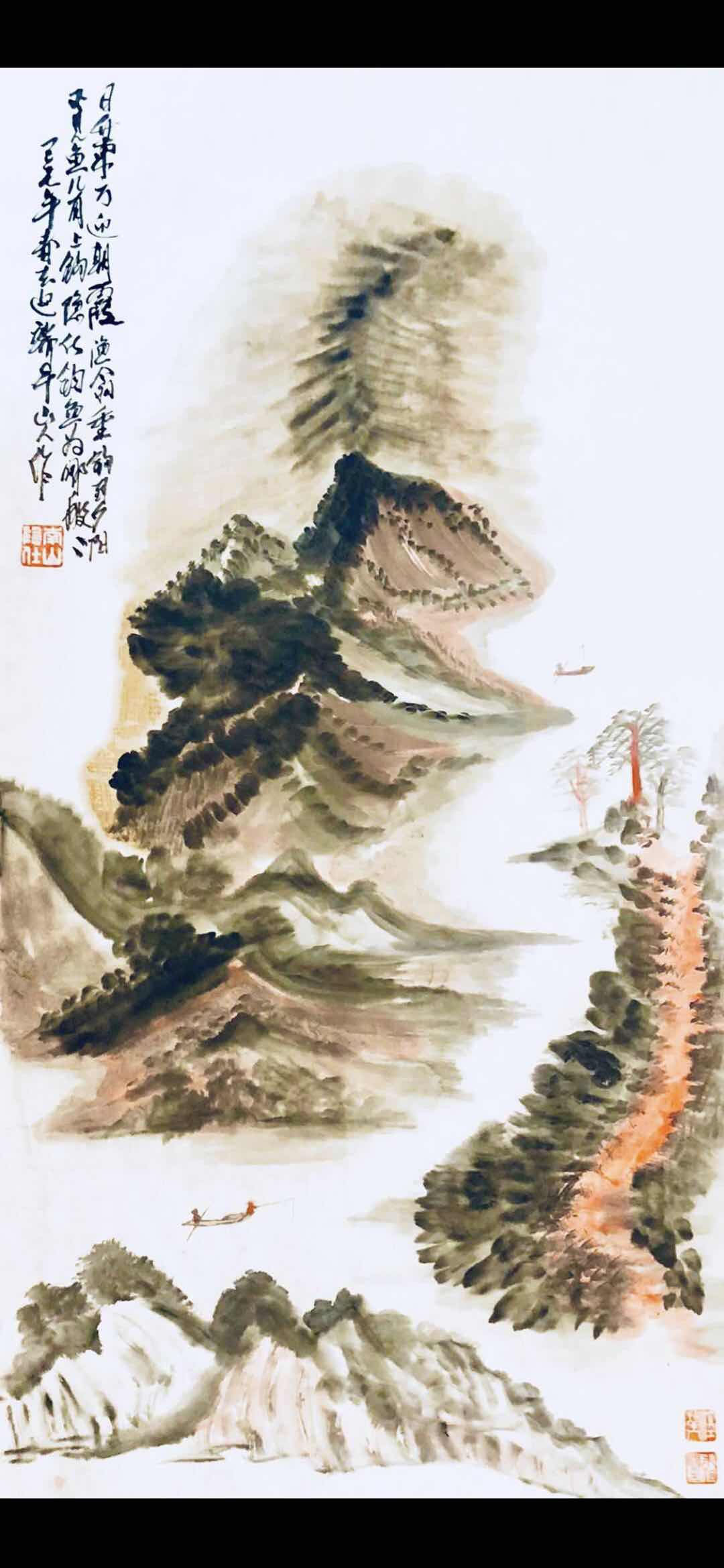 朱祖國山水畫新作m垂釣圖n]上海傳真^