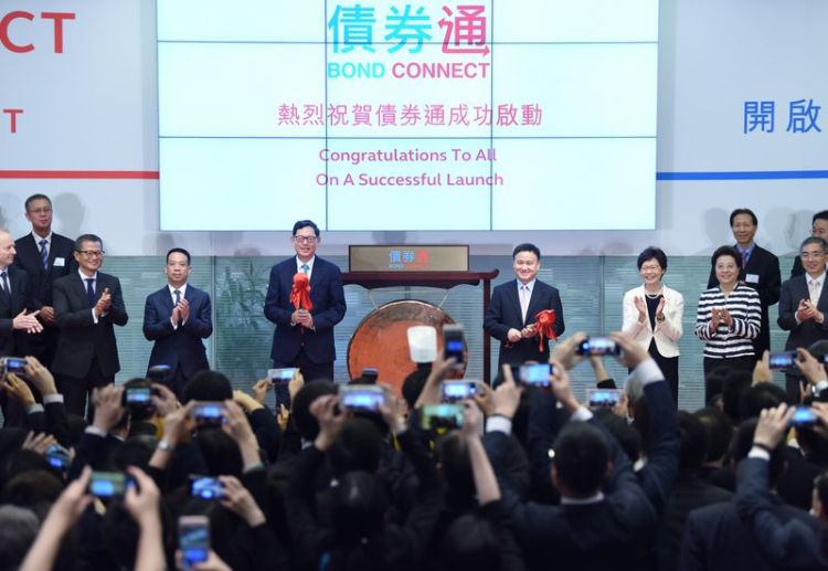 圖為香港交易所舉行u債券通v開通儀式C新華社