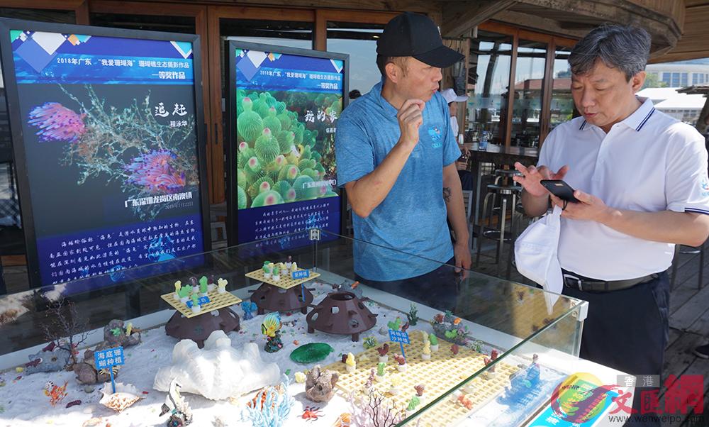 海洋大學堂研究員在介紹珊瑚保育情況 記者 郭若溪攝