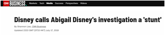 CNN 17日題為u迪士尼稱阿比蓋爾E迪士尼的調查是y噱頭zv的報道截圖