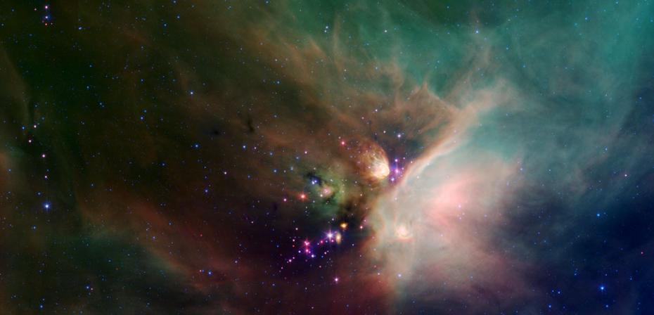 圖為一顆新生恆星在星雲中誕生A這片區域被天文學家稱為uRho OphvA位於離地球約400光年的地方A它是我們太陽系最近的恆星形成區域之一C