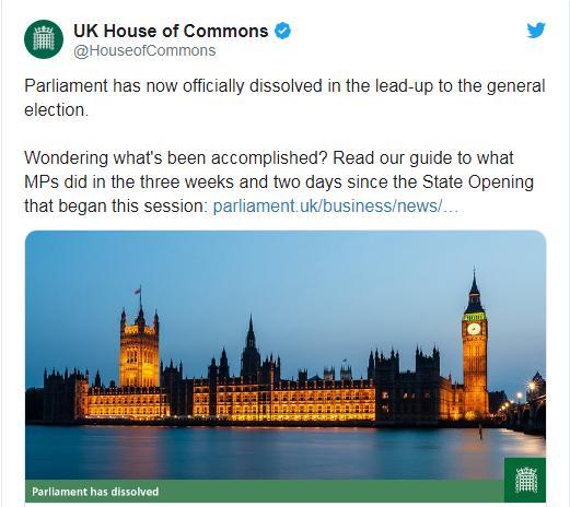 英國議會下院宣佈解散C來源G英國議會下院社交媒體賬戶截圖C