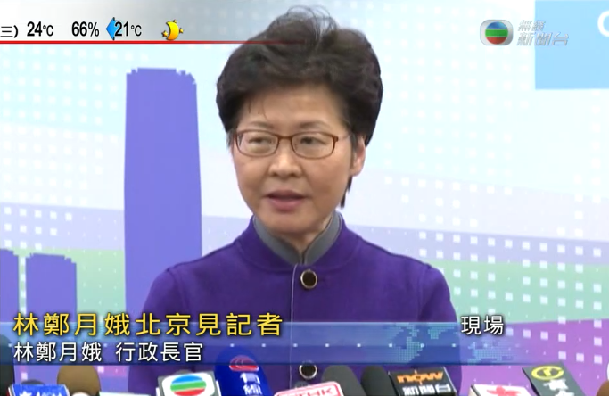 林鄭月娥表示粵港澳大灣區建設領導小組同意豁免香港居民在廣東九市物業限購。（視頻截圖）