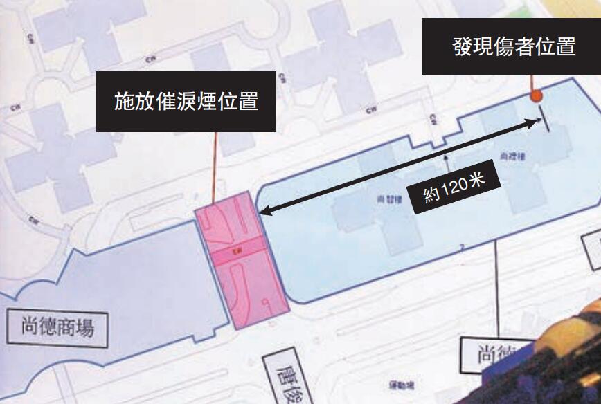 警方表示A男生墮樓位置距發射催淚彈的位置相距至少120米C