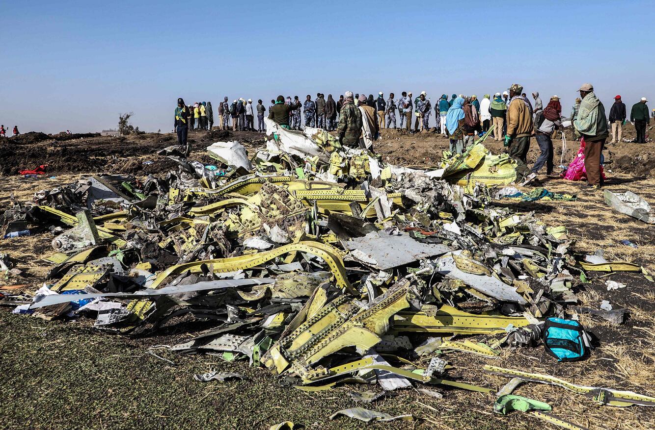 2019年3月，埃塞俄比亞航空公司一部波音737 MAX8客機墜毀，機上149名乘客及8名機組人員全部遇難。（法新社資料圖）