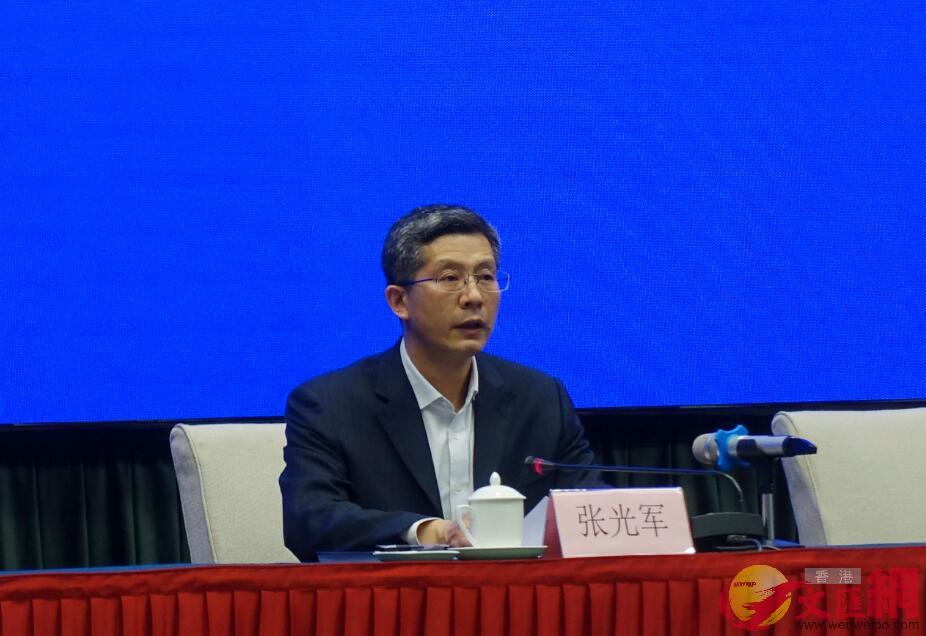 27日，廣東省副省長張光軍在發佈會上表示，廣東將全力支持港澳疫情防控工作(盧靜怡攝)
