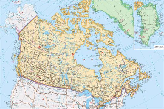 加拿大相鄰國家圖A美國是唯一與其陸地接壤的國家A丹麥自治領格陵蘭島同加拿大隔海相望