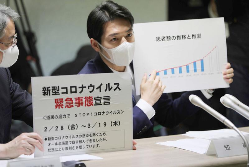 北海道知事鈴木直道上月28日宣佈A當地進入為期3周的緊急狀態(法新社)