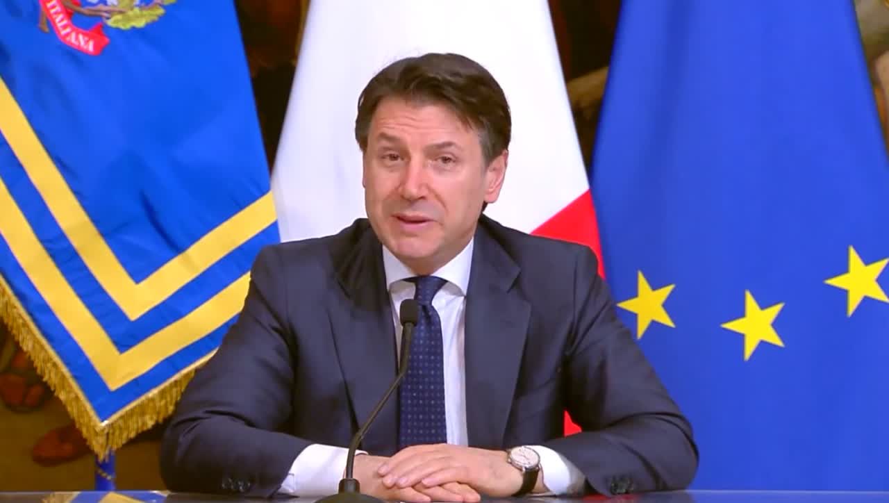 意大利總理孔特通過視像直播宣佈A全國停止所有非必要的生產活動(Giuseppe Conte facebook截圖)
