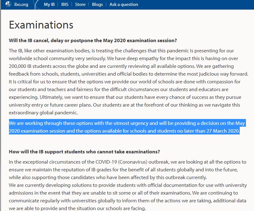 國際文憑組織取消原定5月舉行的國際文憑課程考試A全球會有超過20萬名學生受影響(國際文憑組織官方網頁資料圖)