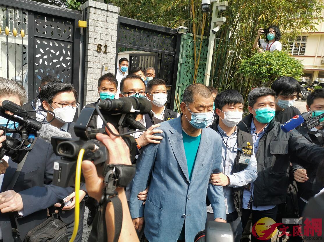 涉參與非法集結，壹傳媒創辦人黎智英今日下午3時被捕。（大公文匯全媒體記者何燊亮攝）