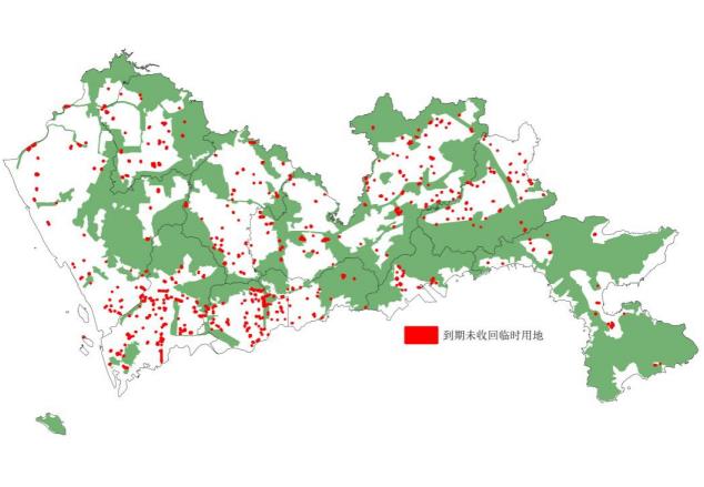 深圳市到期未收回臨時用地空間分佈圖(深圳市規劃和自然資源局供圖)