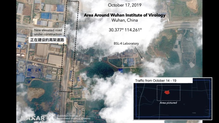  2019年10月17日A武漢病毒研究所周邊衞星數據圖 圖片來源Gm野獸日報n