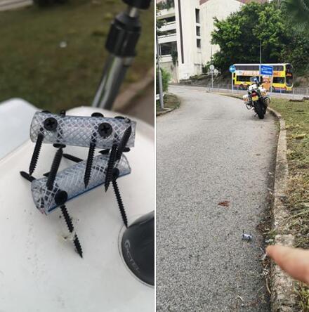 薄扶林道馬路出現鐵釘A有汽車車軚被刺穿 圖片來源G香港警方fb