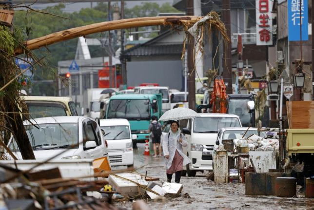 九州因暴雨引發的洪水氾濫A熊本縣人吉市受災的街道 (新華社資料圖片)