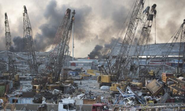 貝魯特港口爆炸現場一片廢墟C]美聯社圖片^