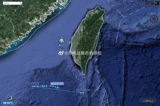 u南海戰略態勢感知v計劃平台9月3日發布的美軍RC-135W偵察機飛行路線C環球網 